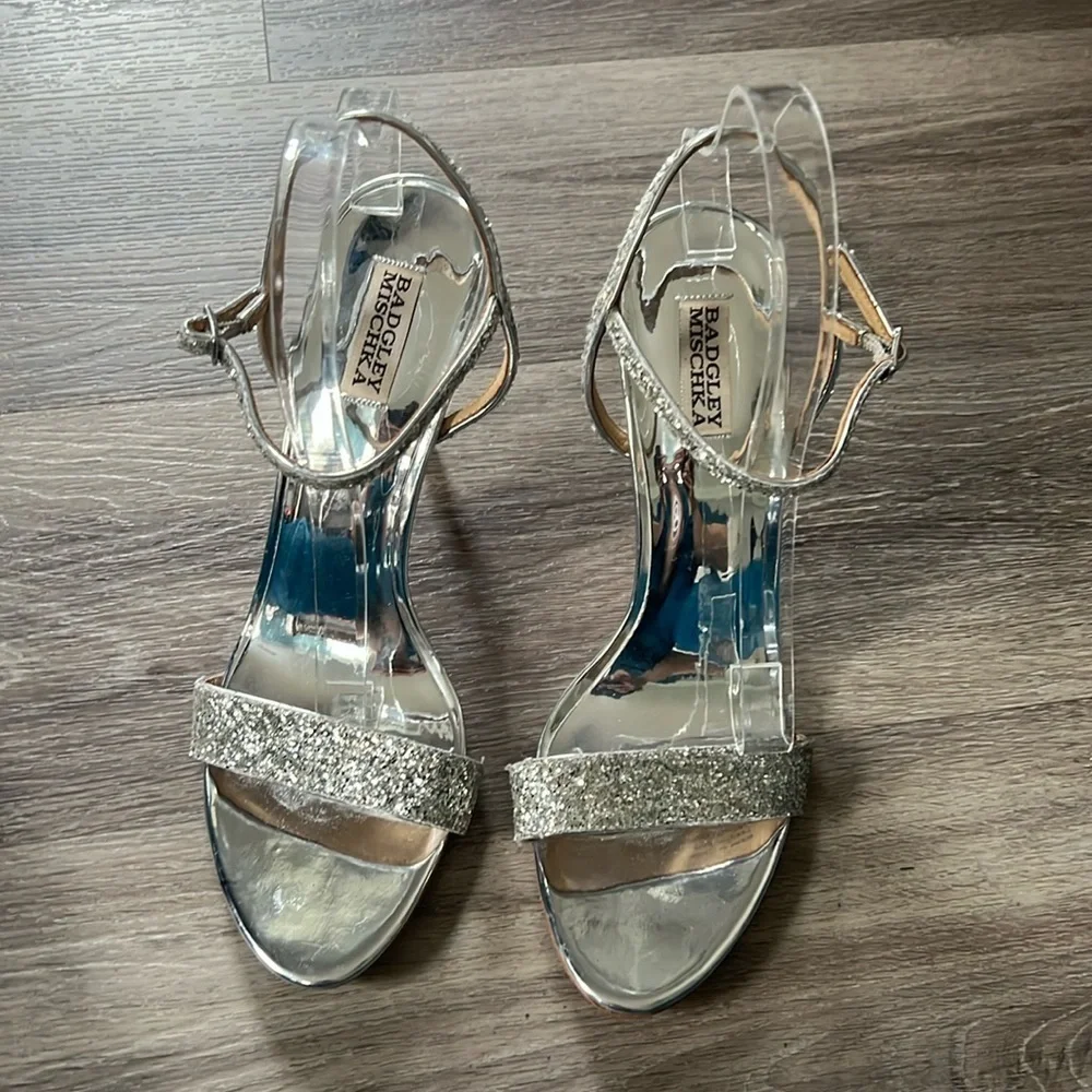 Badgley Mischka Olympia Embellished Glitter Sandals Silver Size 11